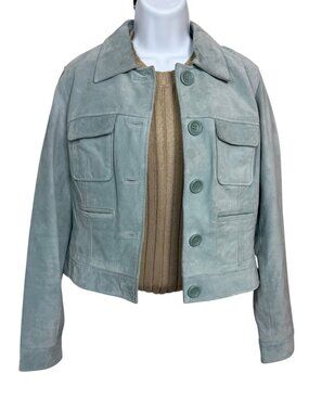 Vintage Bernardo Suede Leather Dusty Seafoam Blue Jacket Women's 14 Fits M